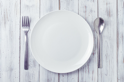 Empty plate and fork and spoon