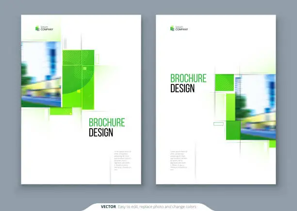 Vector illustration of Green Brochure Cover Template Layout Design. Corporate business annual report, catalog, magazine, flyer mockup. Creative modern bright eco concept with square shape