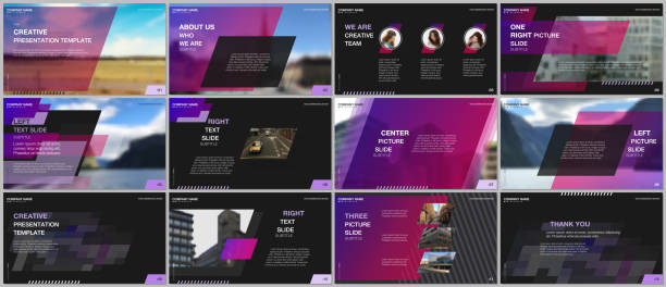 illustrations, cliparts, dessins animés et icônes de conception minimale de présentations, modèles de vecteur de portefeuille avec le fond géométrique coloré de gradient. conception rose. modèle polyvalent pour la diapositive de présentation, dépliant, couverture de brochure, rapport - prise murale