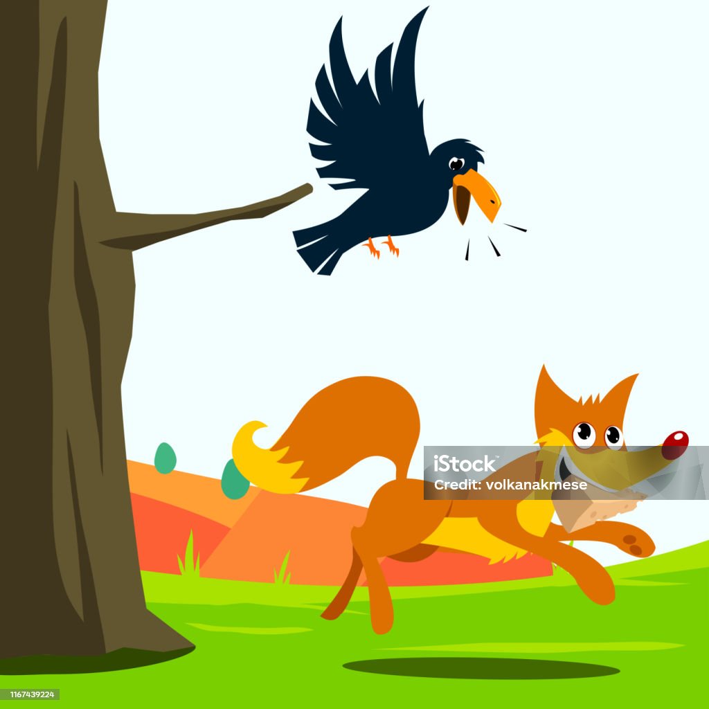 Simple Le Corbeau Et Le Renard Dessin Facile Illustration De Vecteur De Fable De Corbeau Et De Renard Vecteurs libres de droits et plus d'images vectorielles de Renard - iStock
