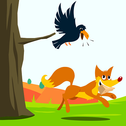 Crow And Fox Fable Vector Illustration Stock Illustration - Download Image  Now - Fox, Crow - Bird, Raven - Bird - iStock