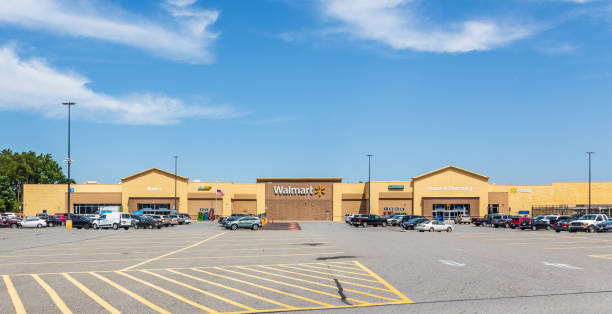 Walmart and parking lot, Cherryville, NC. stock photo