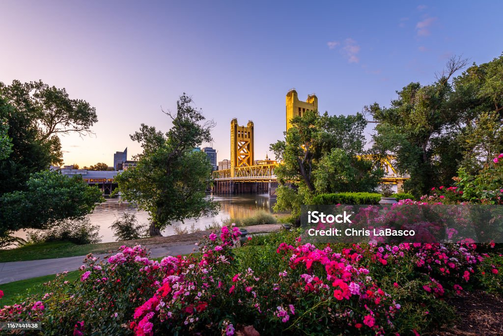 Dawn over West Sacramento, California The sun rises over the historical landmarks of West Sacramento, California. Sacramento Stock Photo