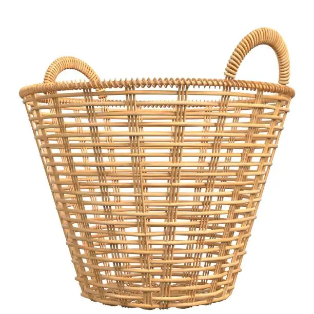 3D rendering illustration of a wicker basket