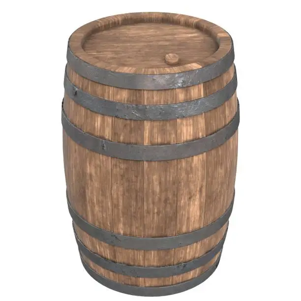 3D rendering illustration of a wooden barrel