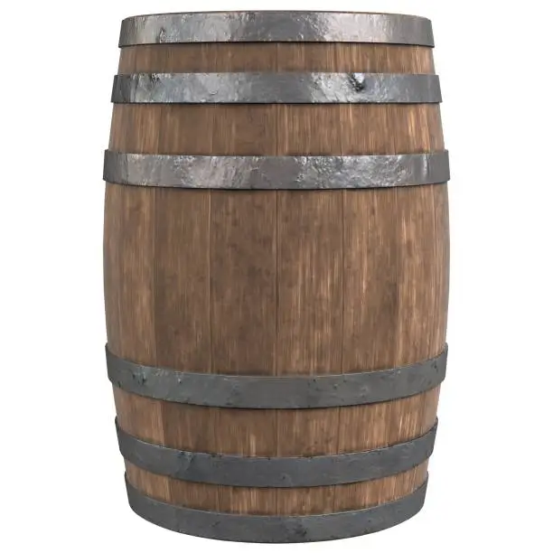 3D rendering illustration of a wooden barrel