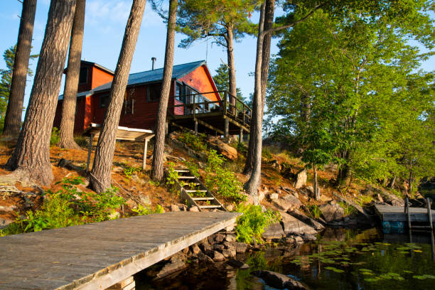 istock A pretty, rustic cabin on a lake in the north woods. 1167445711