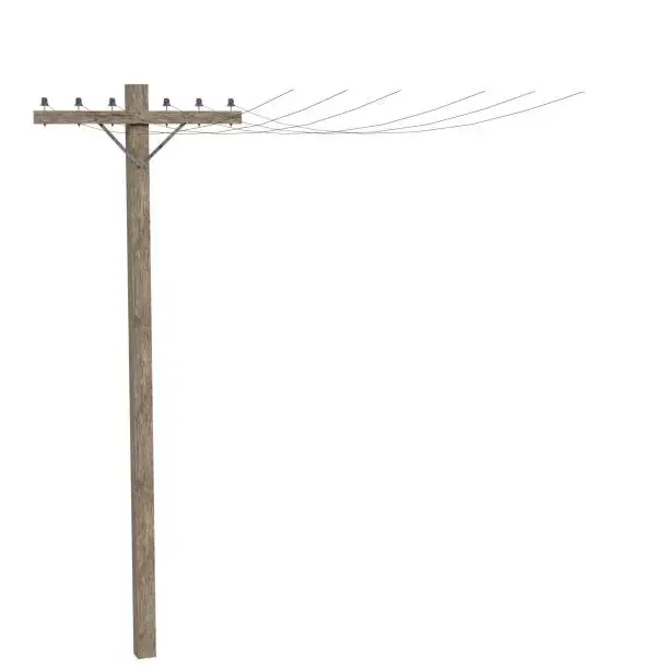 3D rendering illustration of a wooden telephone pole