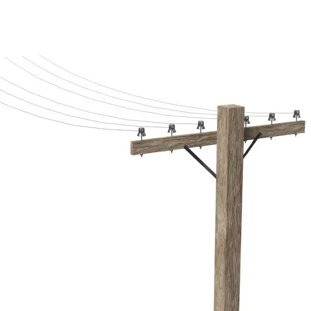 3D rendering illustration of a wooden telephone pole