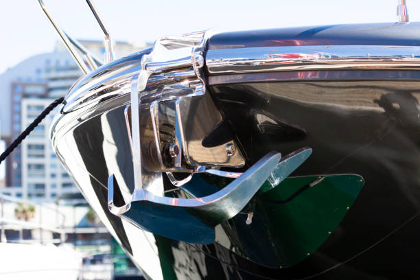 istock Bow of luxury yacht with anchor, backhground with copy space 1167450425