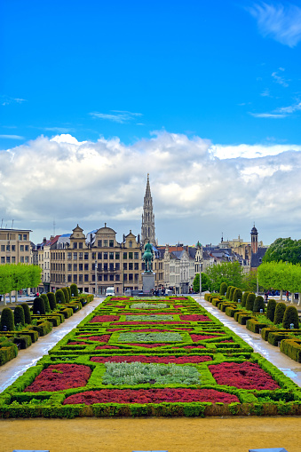 The public garden in the Mont des Arts in the centre of Brussels, Belgium.