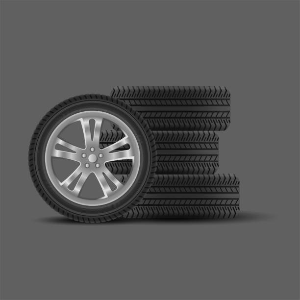 illustrazioni stock, clip art, cartoni animati e icone di tendenza di pila di pneumatici e ruota realistica - tire backgrounds rubber stack