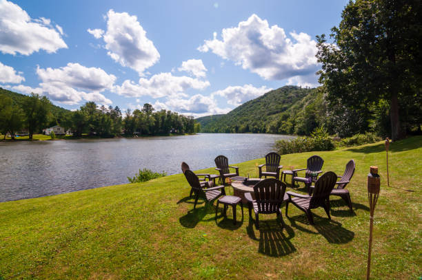 istock A fire pit surrounded by adirondack chairs next to the Allegheny river in Warren county, Pennsylvania, USA 1167470747