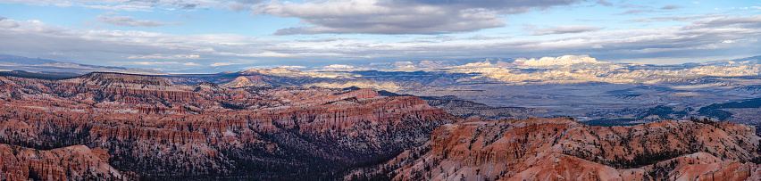 Late fall in Bryce Canyon National Park, Utah, USA. Extra-large high resolution stitched panorama.