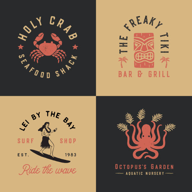 Set of 4 tropical hand drawn illustrations in a timeless style.
