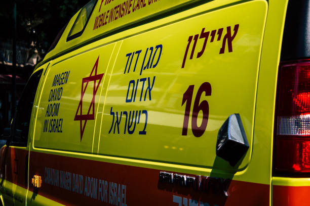 colors of Israel Tel Aviv Israel August 9, 2019 View of a Israeli ambulance parked in the streets of Tel Aviv in the afternoon ambulance in israel stock pictures, royalty-free photos & images