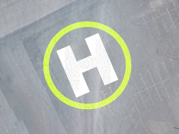 istock helicopter helipad on the asphalt surface with letter 