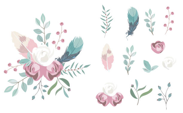 istock pastel flower set with flower,rose,leaves,wreath.Vector illustration for sticker,postcad,birthday invitation.Editable object 1167481543