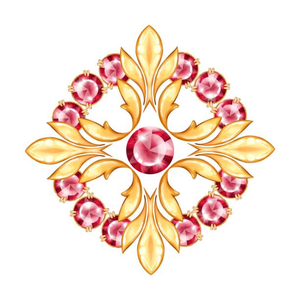 dekoratives schmuckelement mit rubin-edelsteinen - brooch old fashioned jewelry rococo style stock-grafiken, -clipart, -cartoons und -symbole
