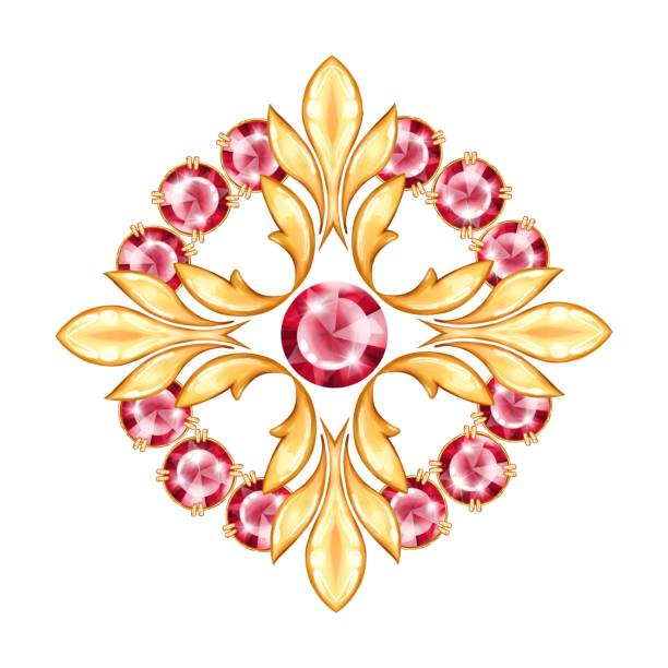 ルビーの宝石と装飾的なジュエリー要素 - brooch old fashioned jewelry rococo style点のイラスト素材／クリップアート素材／マンガ素材／アイコン素材