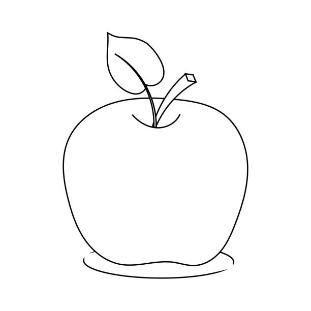 Black And White Cartoon Apple Sketch Stock Illustration - Download