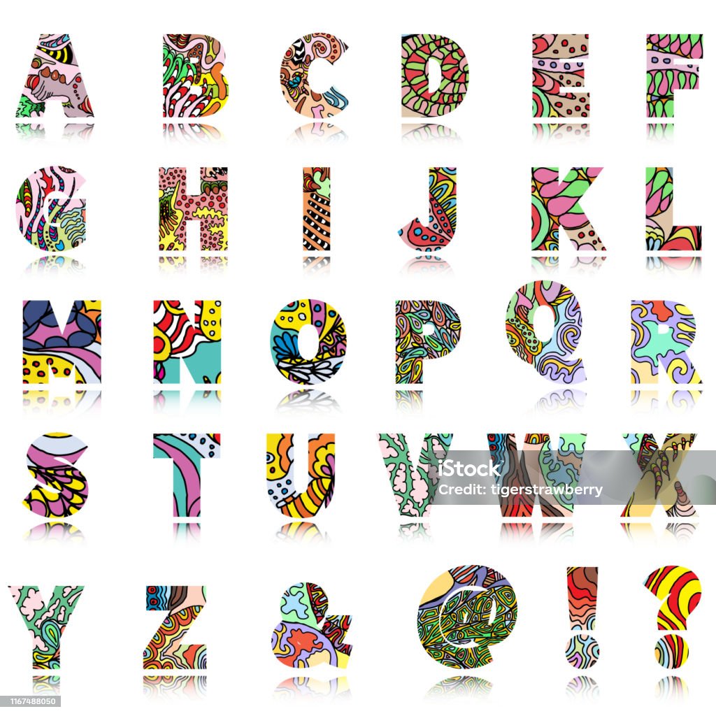 Letter Set Typography Unique Design Style Alphabet Letters And Numbers Textured And Pattern ...