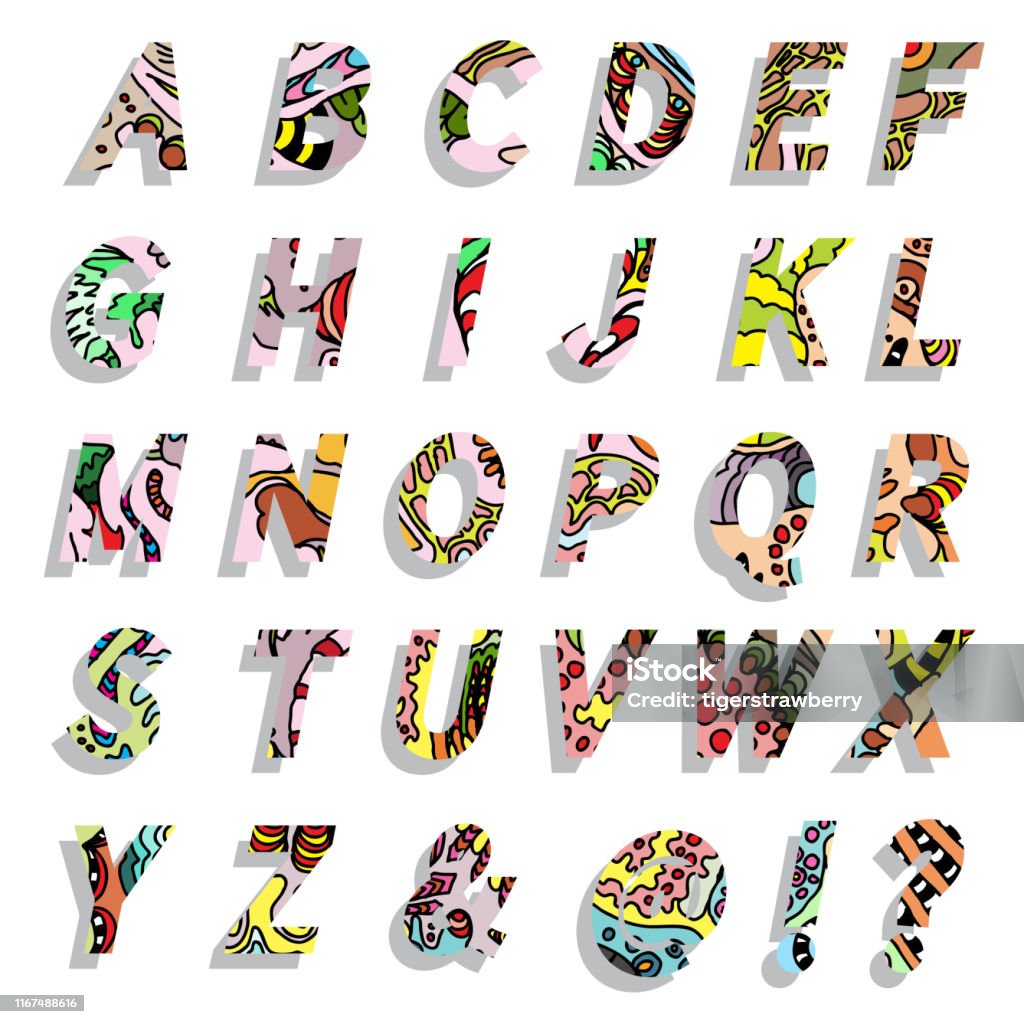 Letter Set Typography Unique Design Style Alphabet Letters And Numbers Textured And Pattern ...