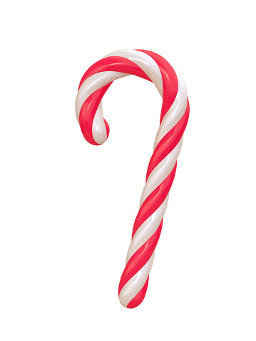 Christmas candy cane isolated on white. 3D rendering with clipping path