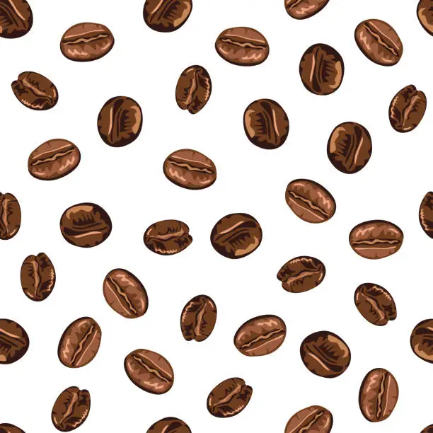 Vector illustration of Seamless pattern with coffee beans on a white background. Vector illustration in cartoon flat simple style.