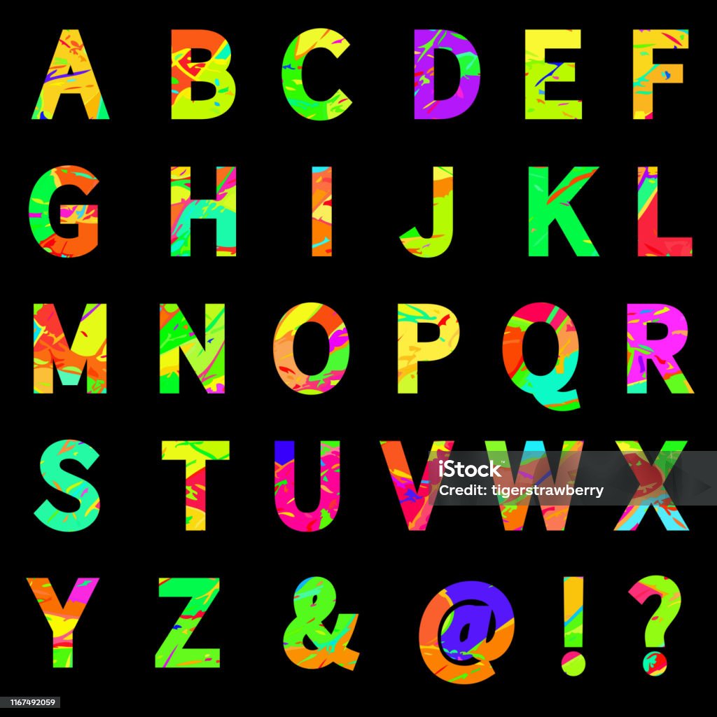 Letter Set Typography Unique Design Style Alphabet Letters And Numbers Textured And Pattern ...