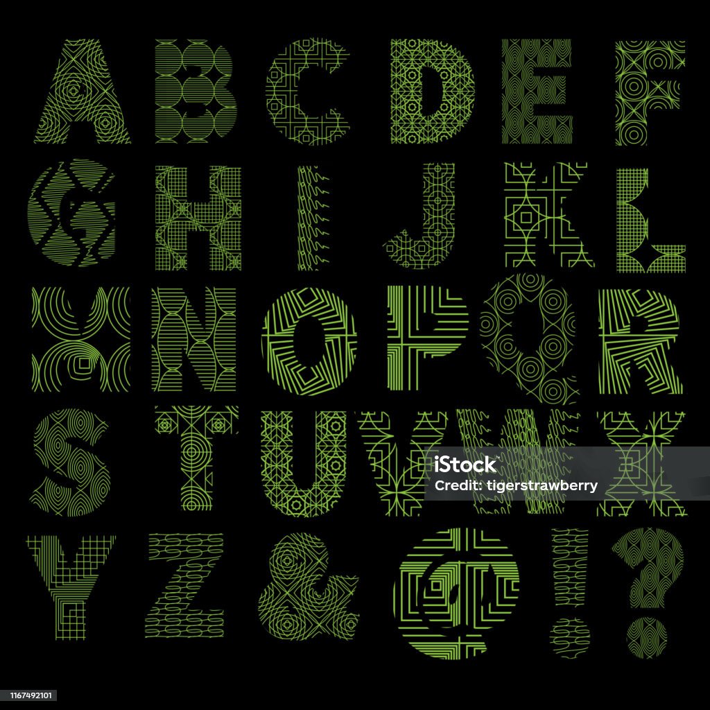 Letter Set Typography Unique Design Style Alphabet Letters And Numbers Textured And Pattern ...
