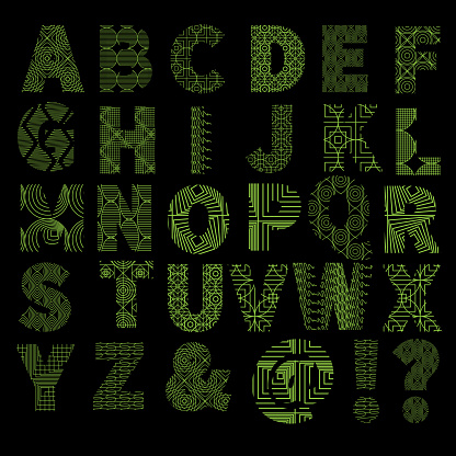 Letter Set Typography Unique Design Style Alphabet Letters And Numbers Textured And Pattern ...
