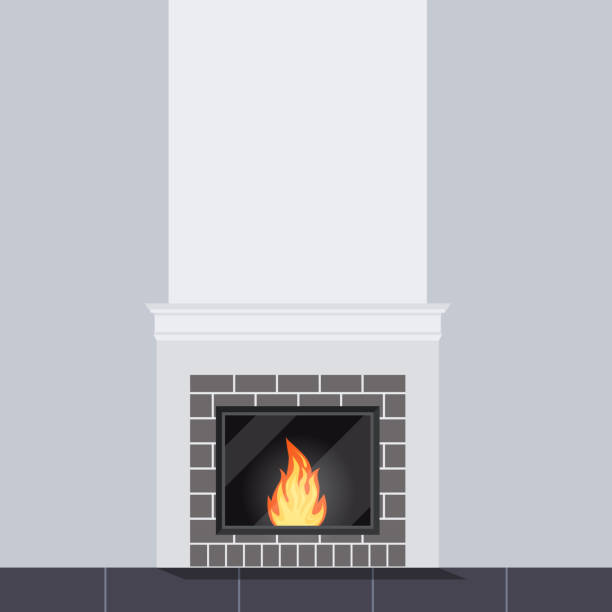 ilustrações de stock, clip art, desenhos animados e ícones de vector illustration of living room scene with white stone fireplace close up. - background cosy beauty close up