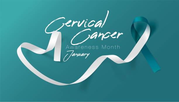 istock Cervical Cancer Awareness Calligraphy Poster Design. Realistic Teal and White Ribbon. January is Cancer Awareness Month. Vector. Illustration 1167496840