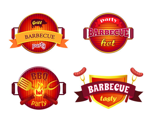 illustrations, cliparts, dessins animés et icônes de bbq party set icônes barbecue vector illustration - torrid