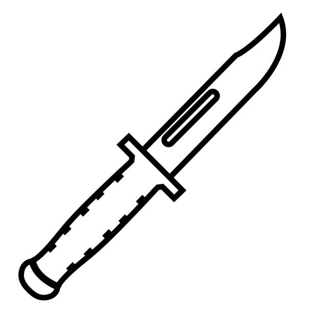 ilustraciones, imágenes clip art, dibujos animados e iconos de stock de icono de línea táctica de cuchillo aislado sobre fondo blanco - knife isolated on red bayonet isolated