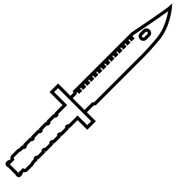 ilustraciones, imágenes clip art, dibujos animados e iconos de stock de icono de línea táctica de cuchillo aislado sobre fondo blanco - knife isolated on red bayonet isolated