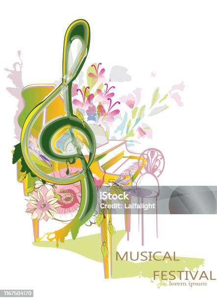 Abstract Treble Clef Abstract Treble Clef Decorated With Summer And Spring Flowers Notes ...