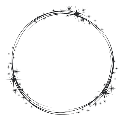 Stardust frame. Shiny star circle frame, starry glitter stamp and round magic twinkle stars trace. Shine stardust swirl, shining glowing halo for party decor. Isolated vector symbol
