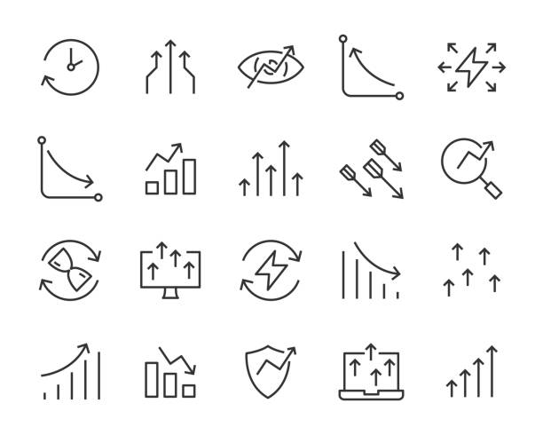 zestaw ikon strzałek, prędkość, szybki, wykres, wykres, prędkość, boost - linear accelerator stock illustrations