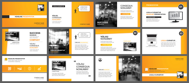Presentation and slide layout template. Design orange keynote in paper style background. Use for business annual report, flyer, marketing, leaflet, advertising, brochure.