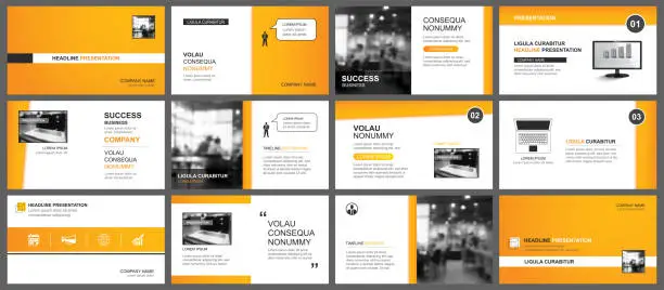 Vector illustration of Presentation and slide layout template. Design orange keynote in paper style background. Use for business annual report, flyer, marketing, leaflet, advertising, brochure.
