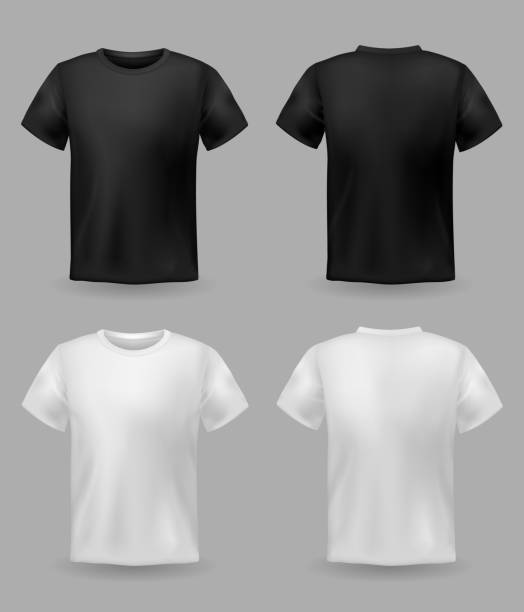 beyaz ve siyah tişört sahte. spor boş gömlek şablonu ön ve arka görünüm, moda baskı vektör seti için erkek ve kadın giysileri - tişört stock illustrations