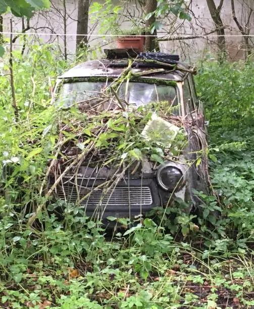 abandoned Trabant in the country
