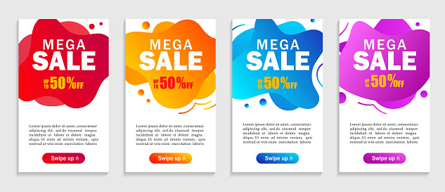Set of abstract colorful liquid shapes of mega sale for mobile background. Mega Sale abstract banner with colorful shapes. Vector illustration