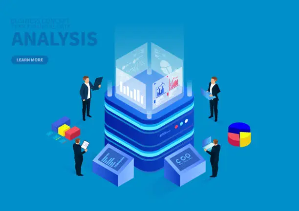 Vector illustration of Isometric digital monitoring and infographic analysis