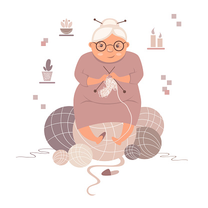 grandmother knits a sock