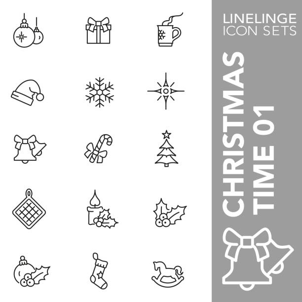 dünne linie symbol satz von weihnachten zeit 01 - glühwein stock-grafiken, -clipart, -cartoons und -symbole