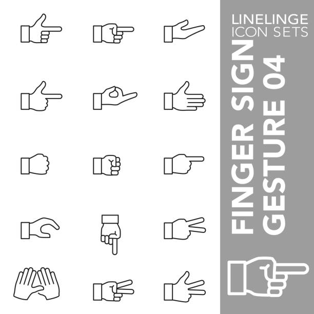 ilustrações, clipart, desenhos animados e ícones de jogo fino do ícone da linha do sinal do dedo e do gesto de dedo 04 - hand sign human hand sign language three fingers