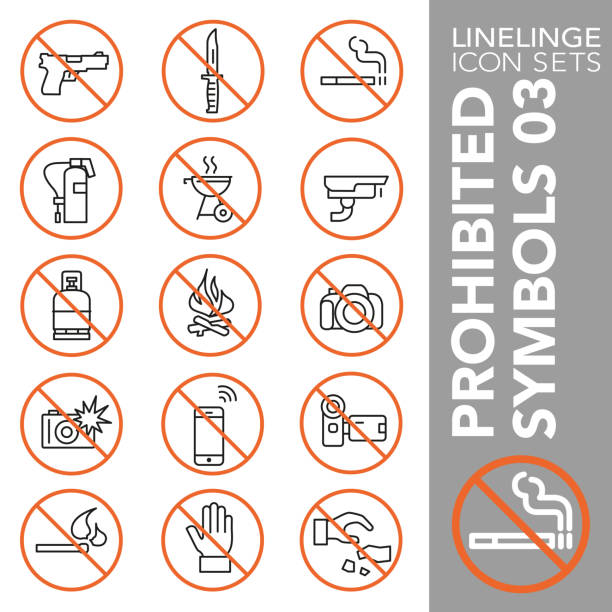Thin line icon set of Prohibited Symbols 03 High quality thin line icons of no symbols and do not sign. Linelinge are the best pictogram pack unique design for all dimensions and devices. Vector graphic, logo, symbol and website content. no photographs sign illustrations stock illustrations